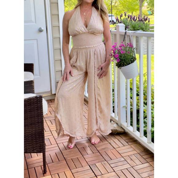 NEW SURF GYPSY tan fringe hem scallop pants in light tan - Picture 2 of 5